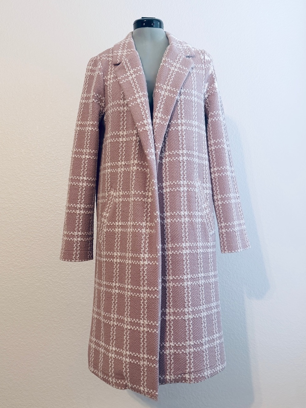 Melloday Windowpane Plaid Pink Long Coat Size Small